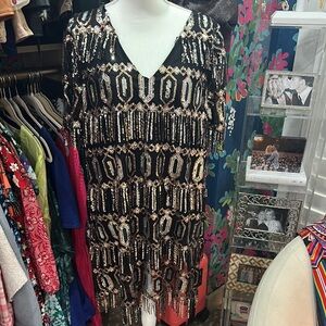 Black and Gold Sequin Dress with fringe from Zara